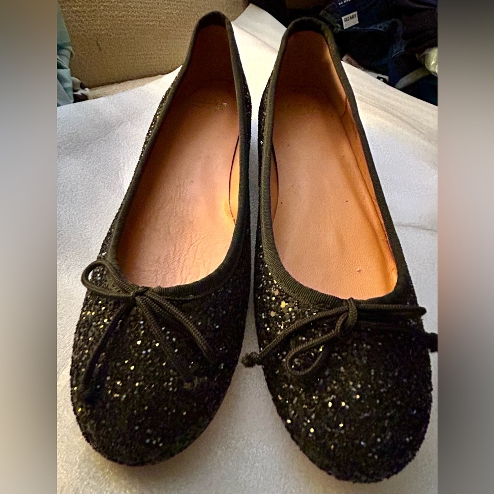 * Andre Assous Glitter Leather Ballerina Flat Shoes SZ 41 *